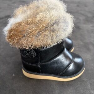 Comfy Kids Faux Fur Toddler Winter Boots Size 6 (EU 22) Black Snow Boots